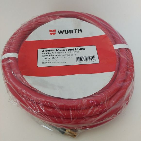 UltraFlex Air Hose WURTH 1/4" x 25FT 0699991425 1/4" MPT Pressure 300 P.S.I. 70 - Picture 7 of 7
